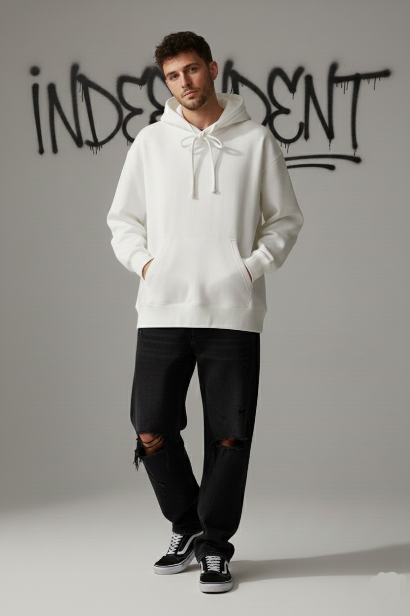 هودی سفید اوورسایز (H&M (INDEPENDENT