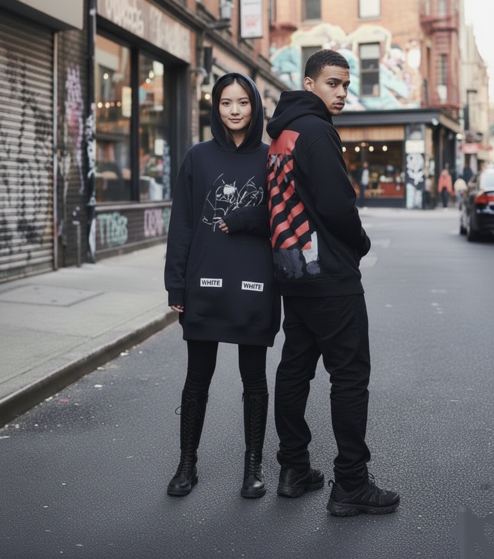 هودی لانگ طرح دار WHITE بدون کرک