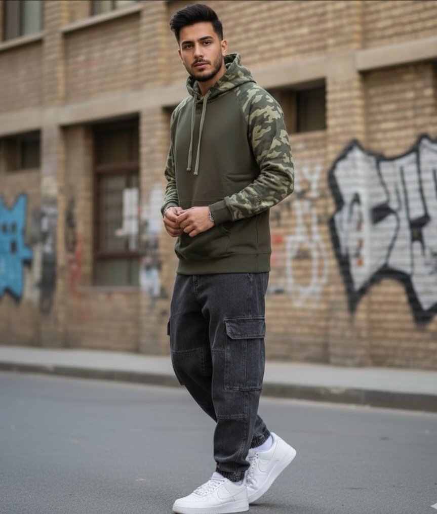 هودی سبز آستین چریکی